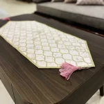 رانر طرح موج مخمل صورتی چرم طلایی اکلیلی - تصویر 2