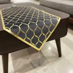 رانر طرح موج مخمل طوسی چرم طلایی