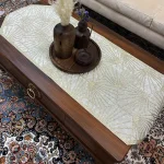 رانر طرح قاصدک مخمل کرم چرم طلایی اکلیلی - تصویر 2