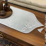رانر طرح اطلس مخمل طوسی چرم نقره ای - تصویر 2