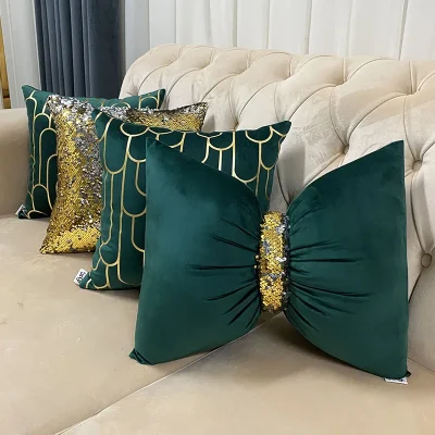 ست کوسن 4عددی طرح کسری مخمل سبز کله غازی