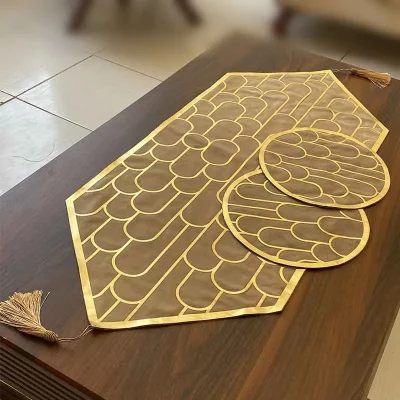 ست سه عددی طرح کسری مخمل نسکافه ای چرم طلایی
