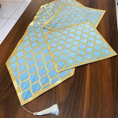 ست سه عددی طرح زنبوری مخمل آبی فیروزه ای چرم طلایی