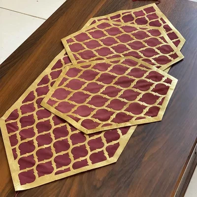 ست سه عددی طرح زنبوری مخمل زرشکی چرم رزگلد
