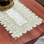 رانر طرح اسلیمی مخمل کرم طلاکوب چرم طلایی