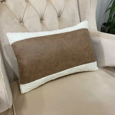 کوسن مستطیلی طرح ترکیبی مخمل تدی و مخمل قهوه ای