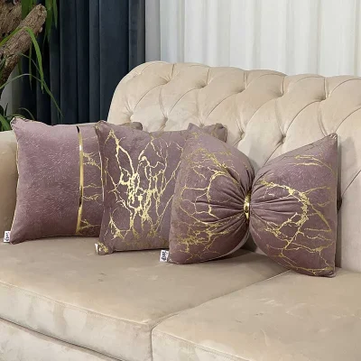ست کوسن سه عددی طرح ماربل مخمل یاسی