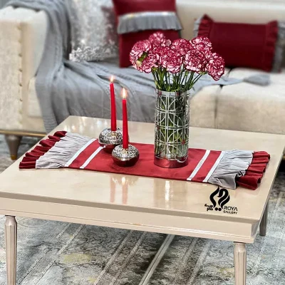 رانر طرح شهرزاد مخمل زرشکی و طوسی روشن