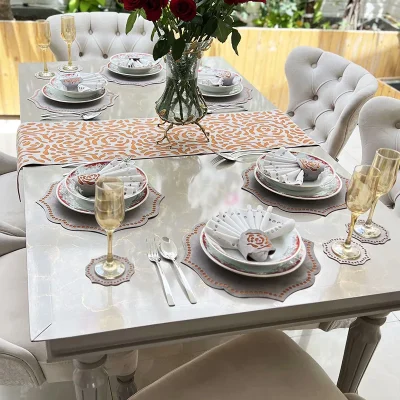 ست ناهارخوری رز طوسی نارنجی با رانر