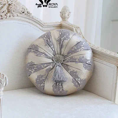کوسن دایره طرح پوست ماری ماریتا مخمل طوسی طلایی