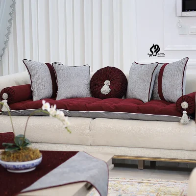 ست کوسن زمرد زرشکی و طوسی