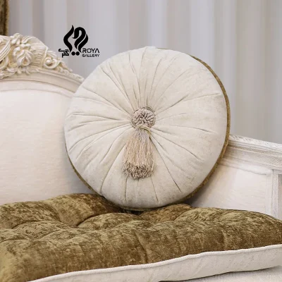 کوسن دایره طرح ایران مخمل کرم روشن ساده