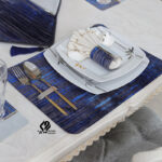 ست ناهارخوری طرح ایران خانم مخمل طوسی آبی با رانر