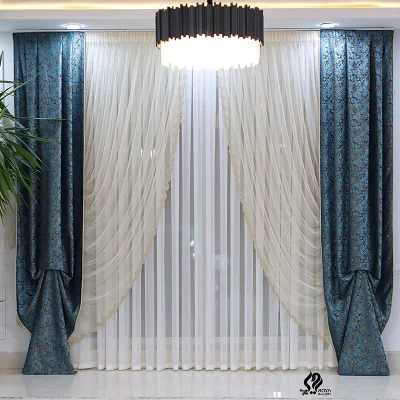 پنل پرده دیبا آبی درباری طرحدار