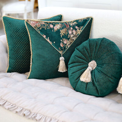 ست کوسن فلورا سبز با کوسن دایره