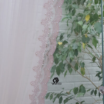 پنل پرده تور دانتل مروارید صورتی