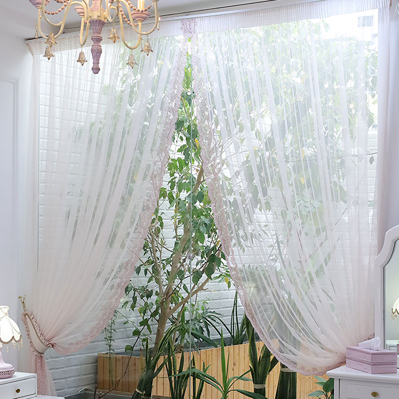 پنل پرده تور دانتل مروارید صورتی پنل پرده تور دانتل مروارید صورتی