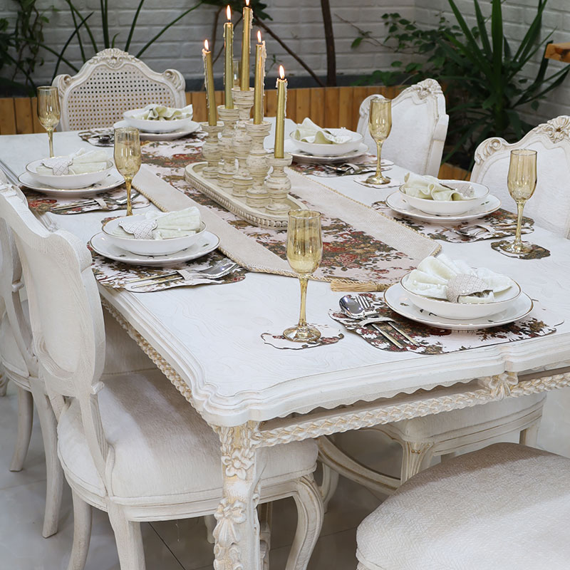 ست ناهارخوری فلورا کرم با رانر ست ناهارخوری فلورا کرم با رانر